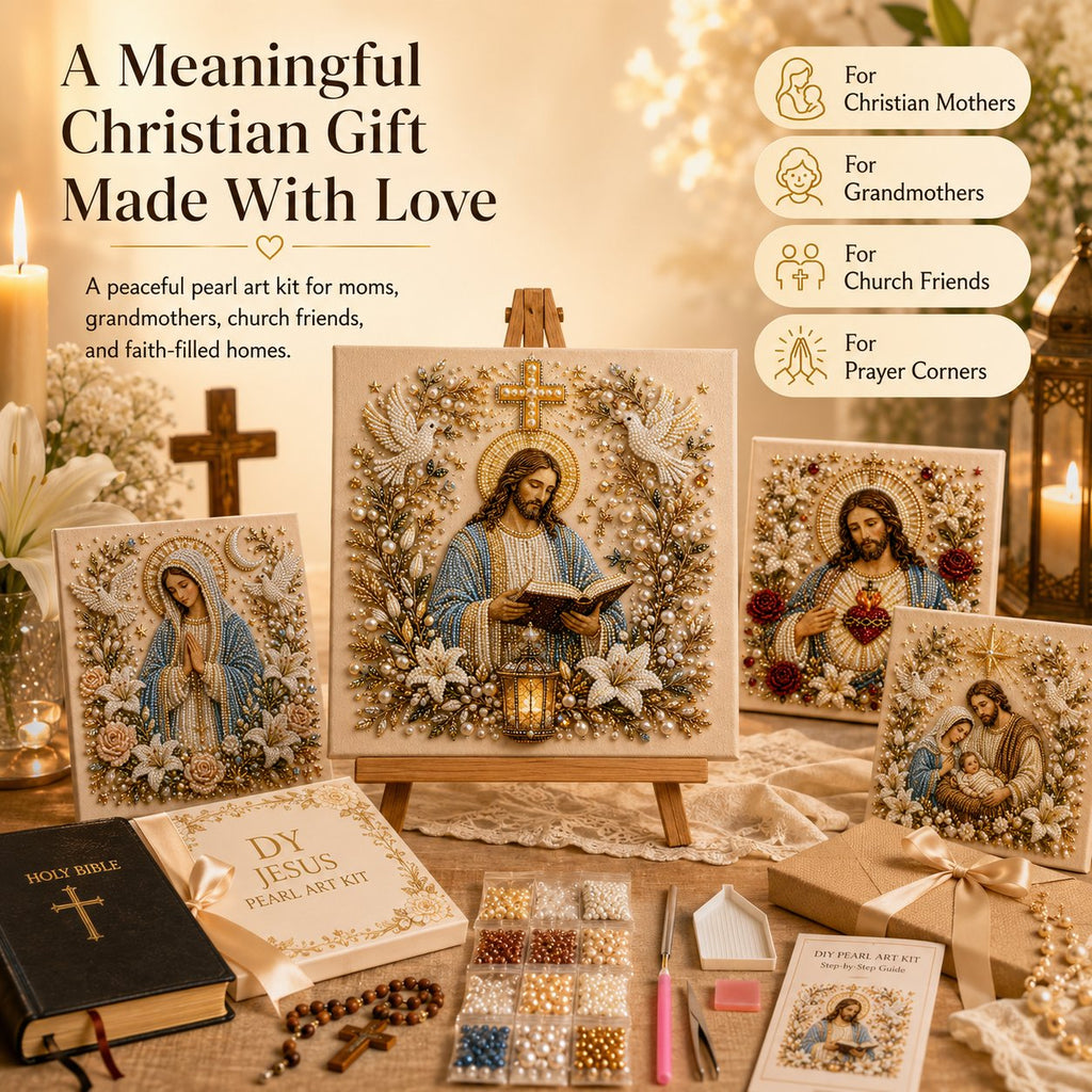 ✝️ DIY Jesus Pearl Art Kit | 3D Pearl-Style Christian Artwork for Prayer Corners & Faith Gifts