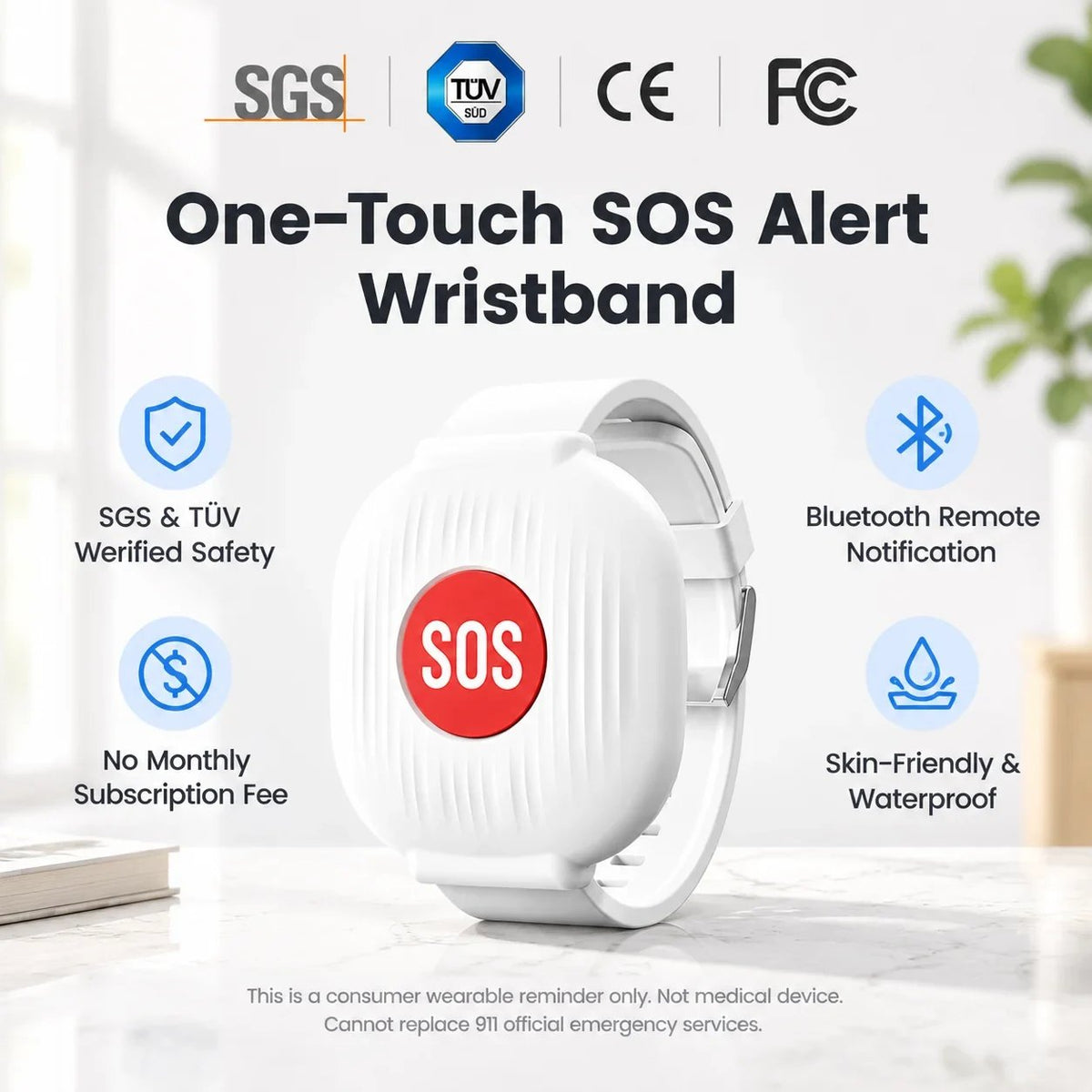 SOS Emergency Alert Wristband for Seniors – One-Touch Help Button