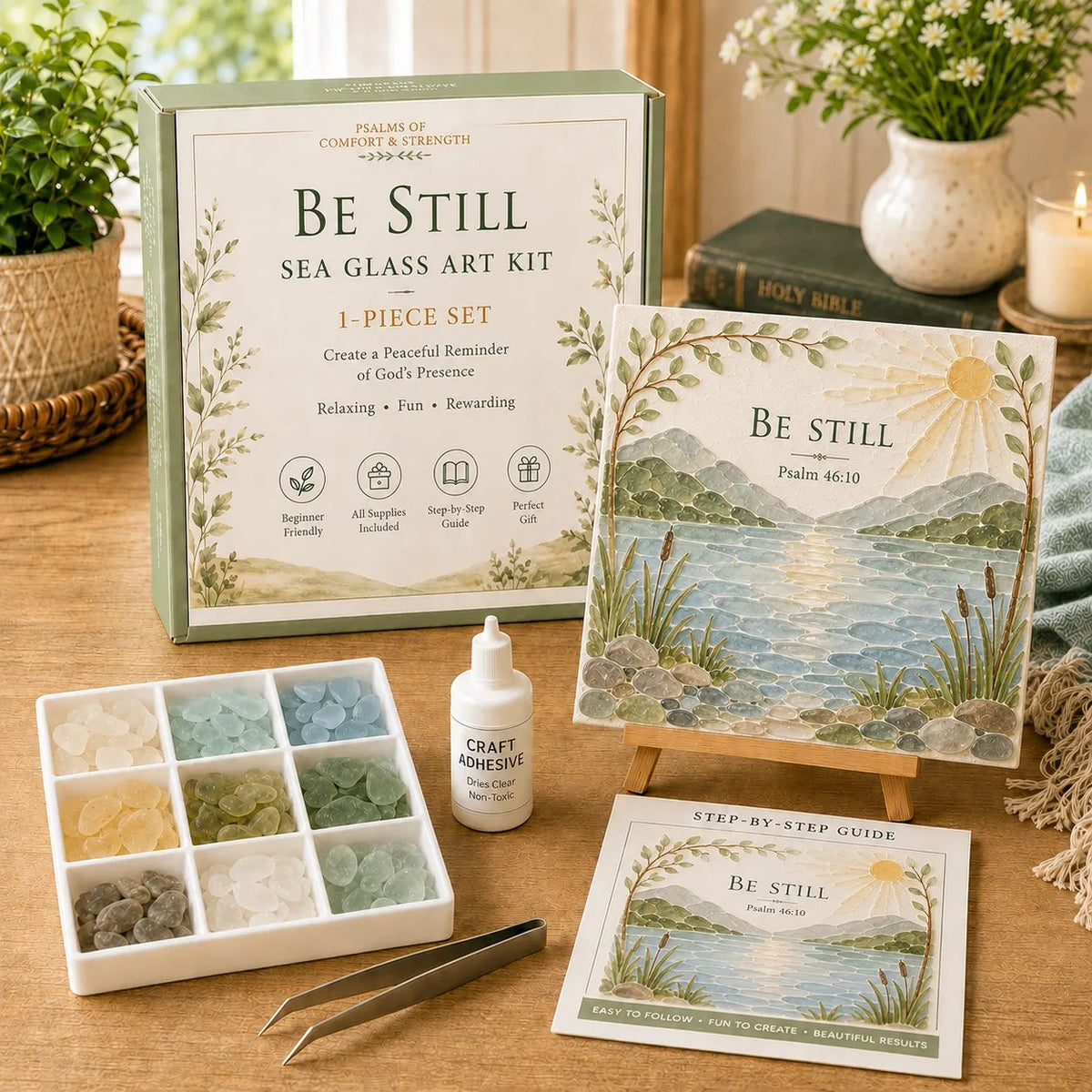 ✝️ Psalms of Comfort & Strength Sea Glass Art Kit - Create A Gentle Reminder Of Faith And Peace
