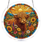 Blooming Highland Cow Light Suncatcher-Acrylic Window Art