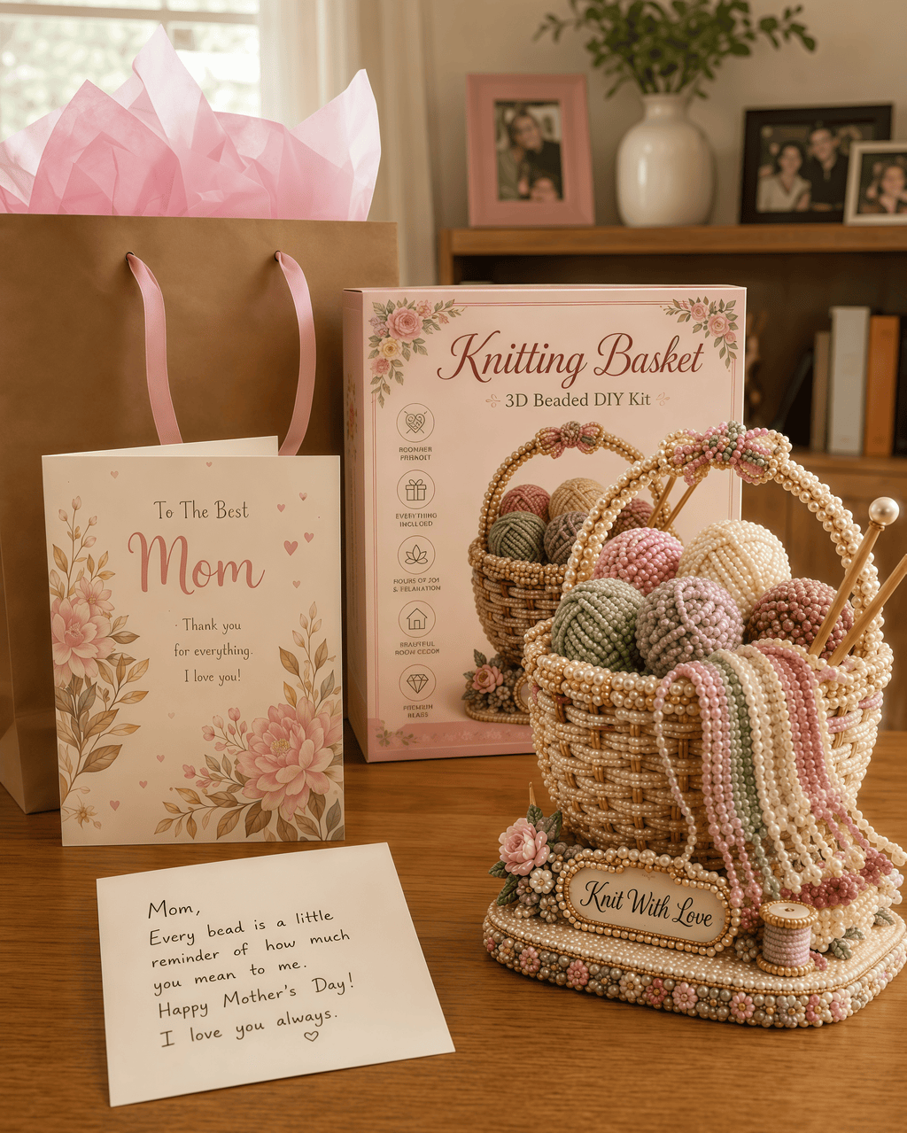 🧶 Knitting Basket 3D Beaded DIY Kit – Handmade Display Decor & Storage Basket