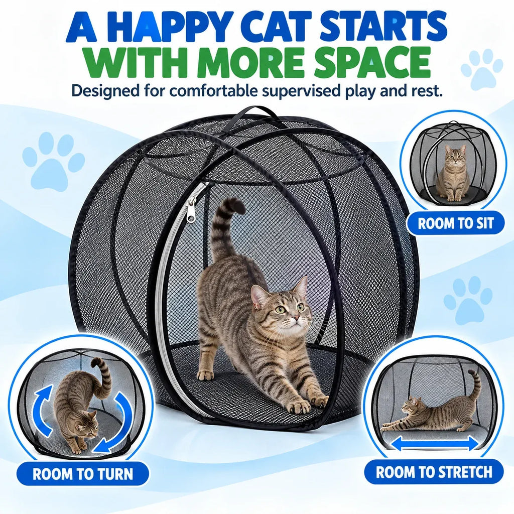 Pop-Up Cat Playpen – 32" Portable Mesh Enclosure for Indoor & Outdoor Use