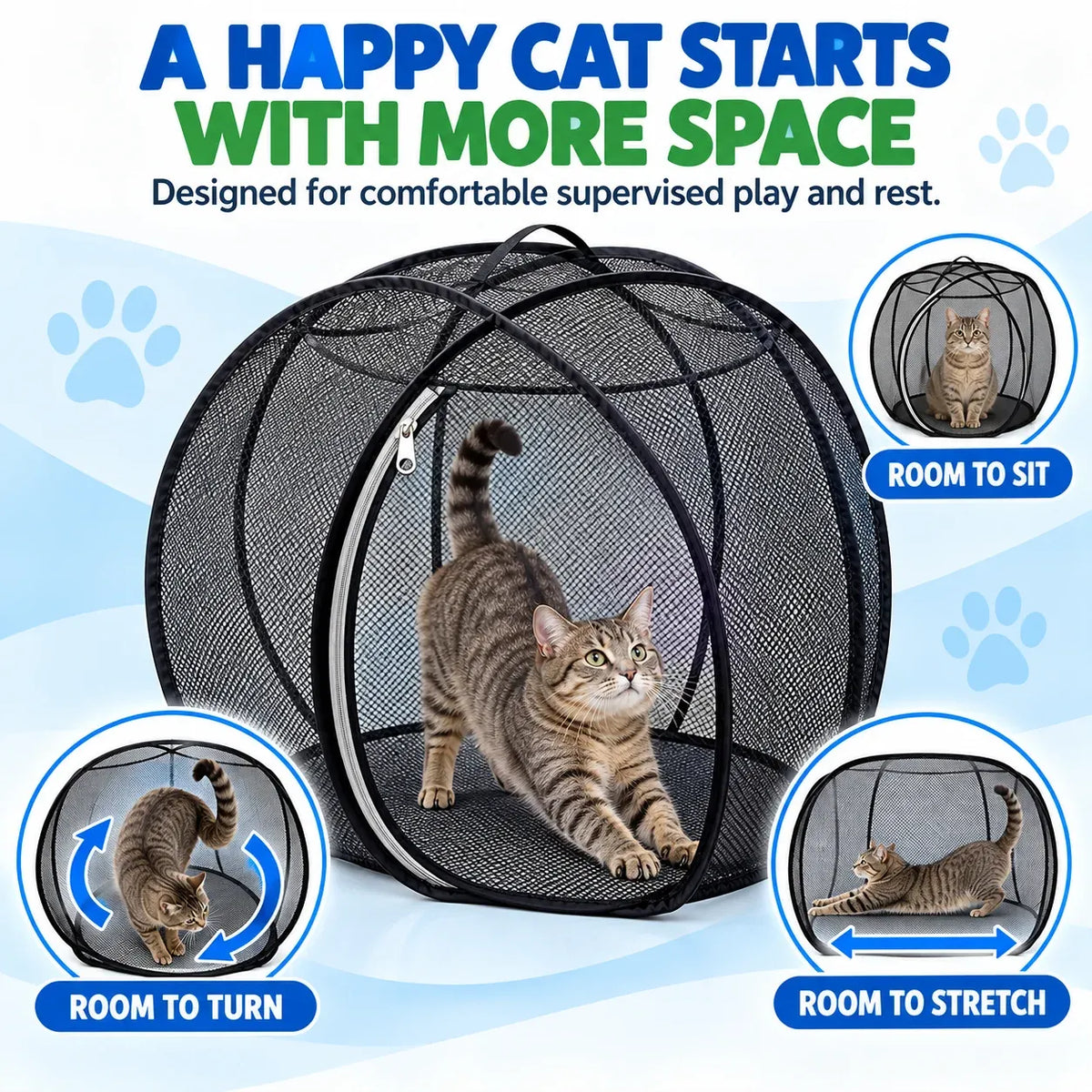 Pop-Up Cat Playpen – 32" Portable Mesh Enclosure for Indoor & Outdoor Use