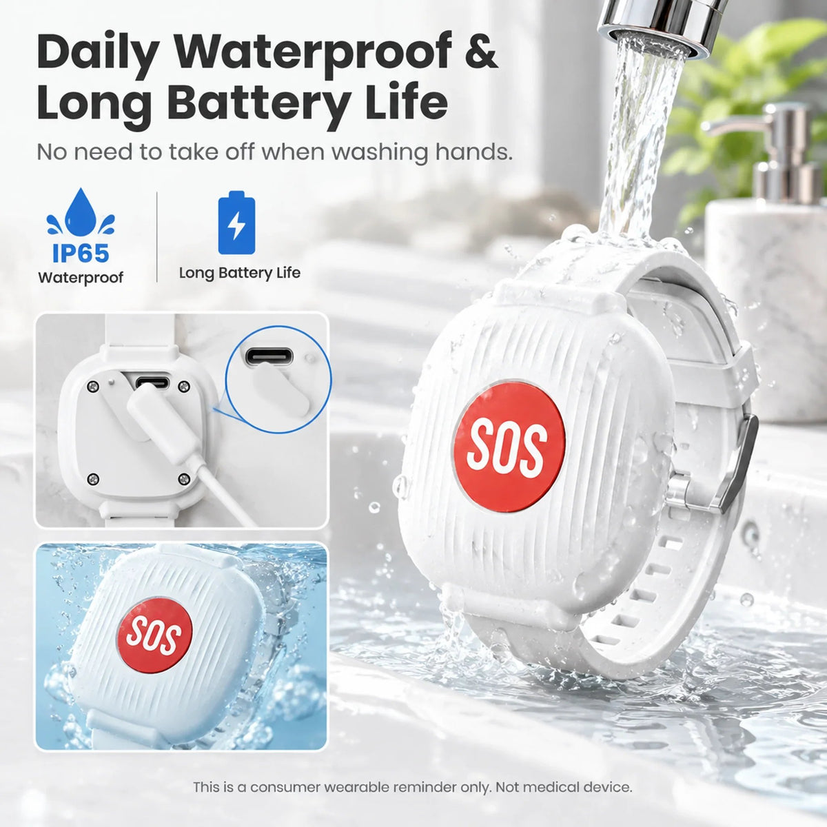 SOS Emergency Alert Wristband for Seniors – One-Touch Help Button