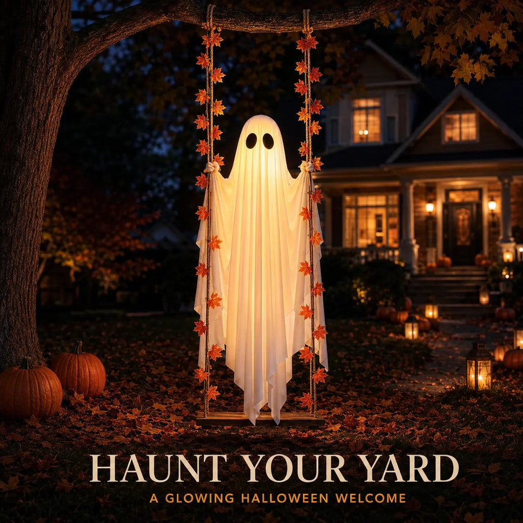 LED Light-Up Swinging Ghost Halloween Decor