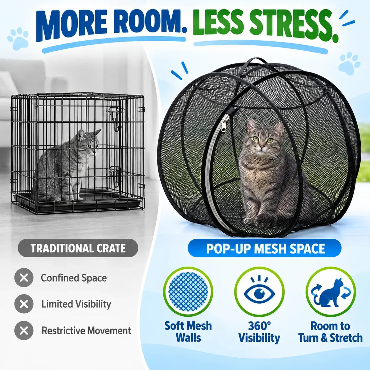 Pop-Up Cat Playpen – 32" Portable Mesh Enclosure for Indoor & Outdoor Use