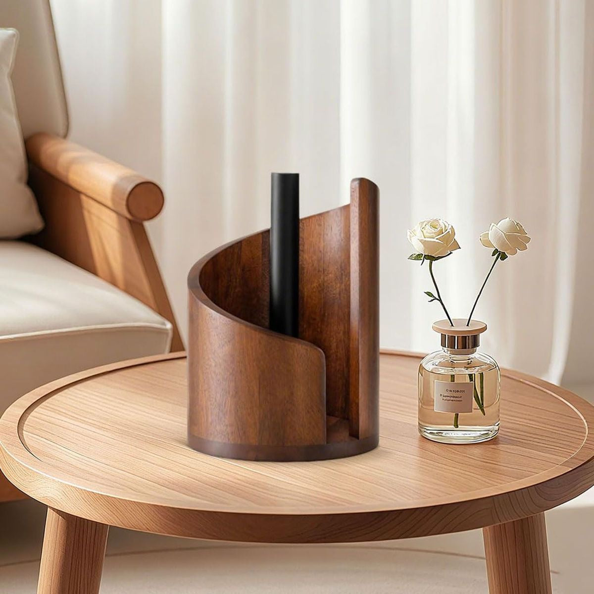 Modern Wood & Metal Paper Towel Holder