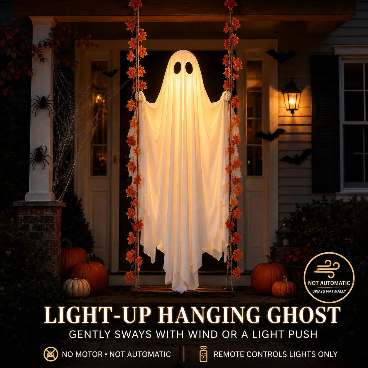 LED Light-Up Swinging Ghost Halloween Decor