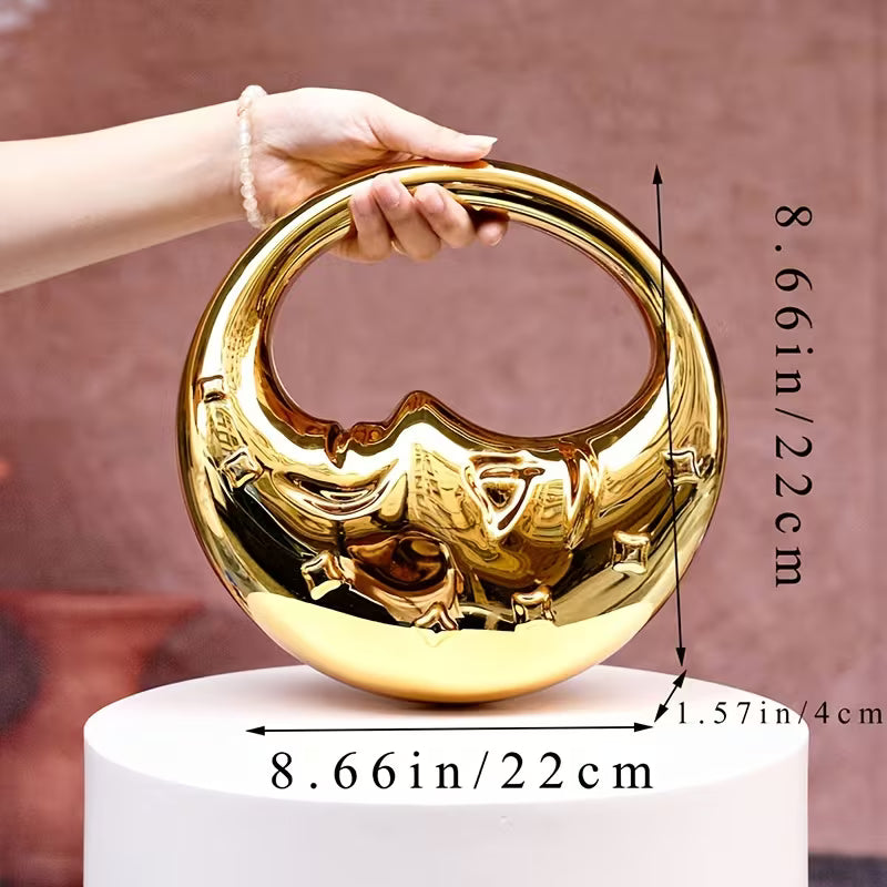Sculptural Moon Face Clutch – Metallic Statement Evening Bag