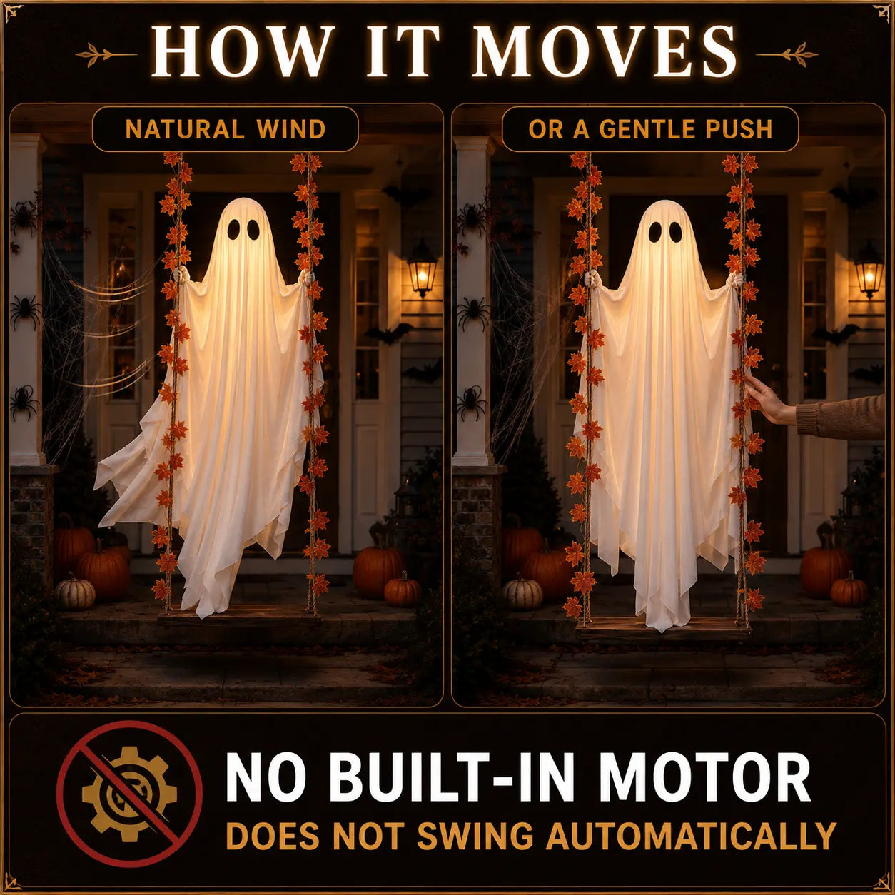 LED Light-Up Swinging Ghost Halloween Decor