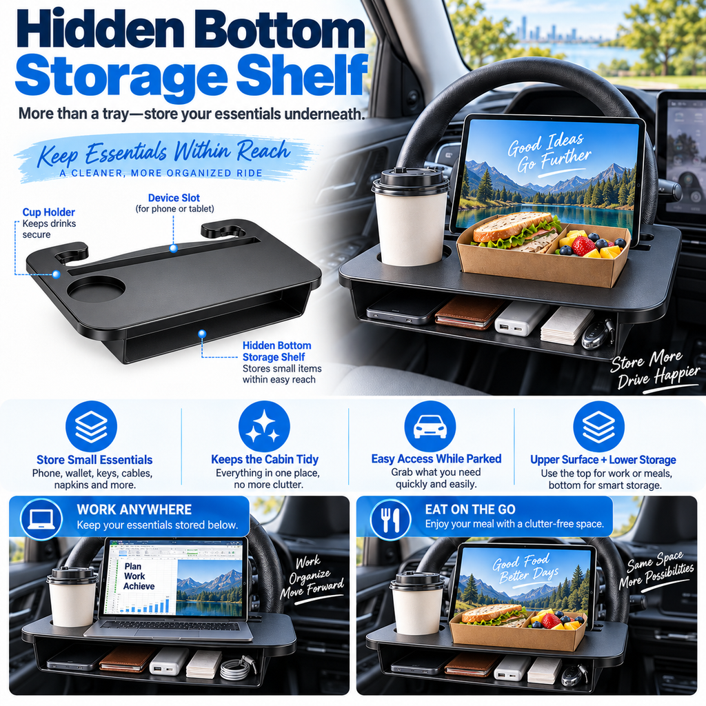 Dolovira 2-in-1 Car Steering Wheel Tray & Seat Gap Filler