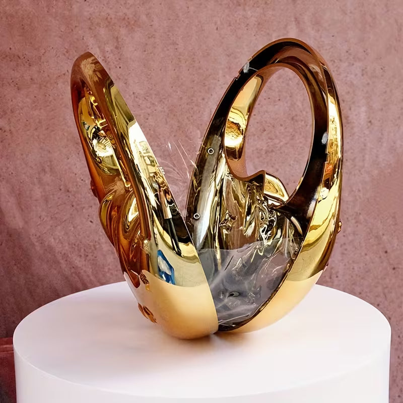 Sculptural Moon Face Clutch – Metallic Statement Evening Bag