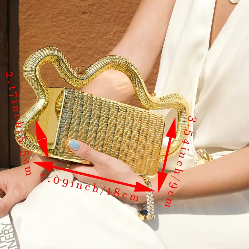 Luxury Women's Square Box Clutch with Woven Wave Handle