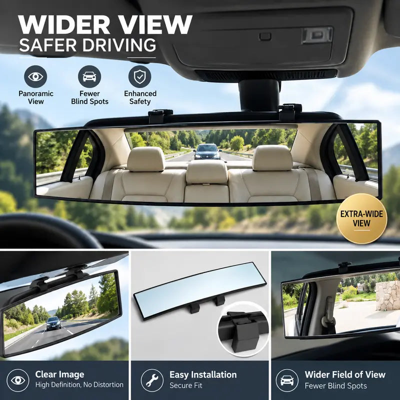 🚗 Extra Large Wide-Angle Clip-On Rearview Mirror