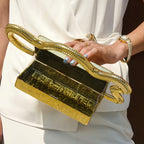 Luxury Women's Square Box Clutch with Woven Wave Handle