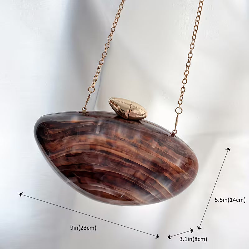 A Brown Acrylic PVC Handbag Chain Lock Pearl Wedding Evening Bag