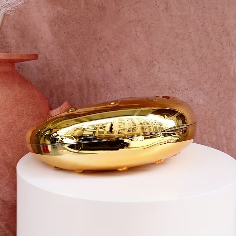 Sculptural Moon Face Clutch – Metallic Statement Evening Bag