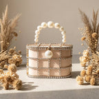 French-Inspired Rhinestone Pearl Evening Clutch Bag – Elegant Metal Basket Design
