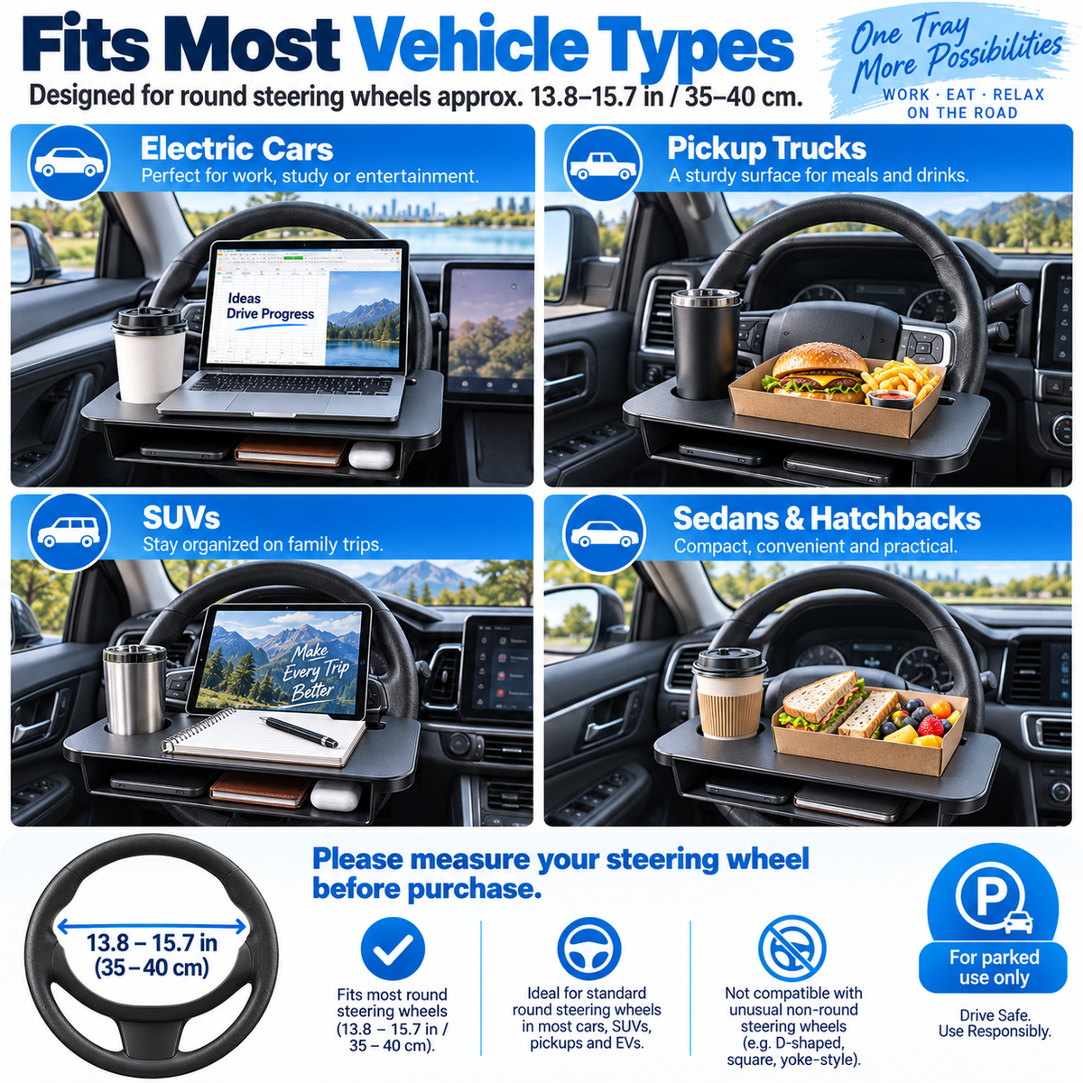 Dolovira 2-in-1 Car Steering Wheel Tray & Seat Gap Filler