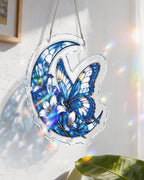Moonlit Blue Butterflies Light Suncatcher-Acrylic Window Art
