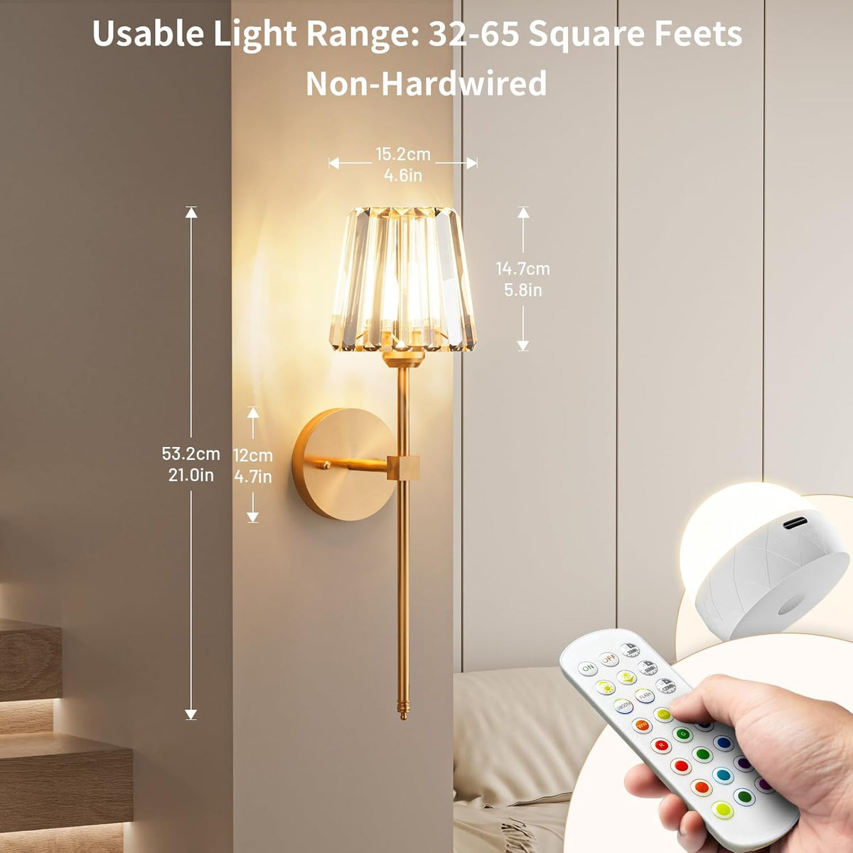 Dolovira Rechargeable Crystal Wall Sconce with Remote Control