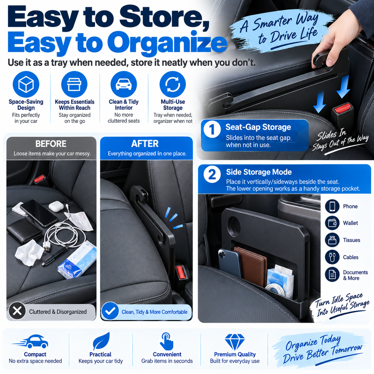 Dolovira 2-in-1 Car Steering Wheel Tray & Seat Gap Filler