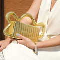 Luxury Women's Square Box Clutch with Woven Wave Handle