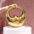 Sculptural Moon Face Clutch – Metallic Statement Evening Bag