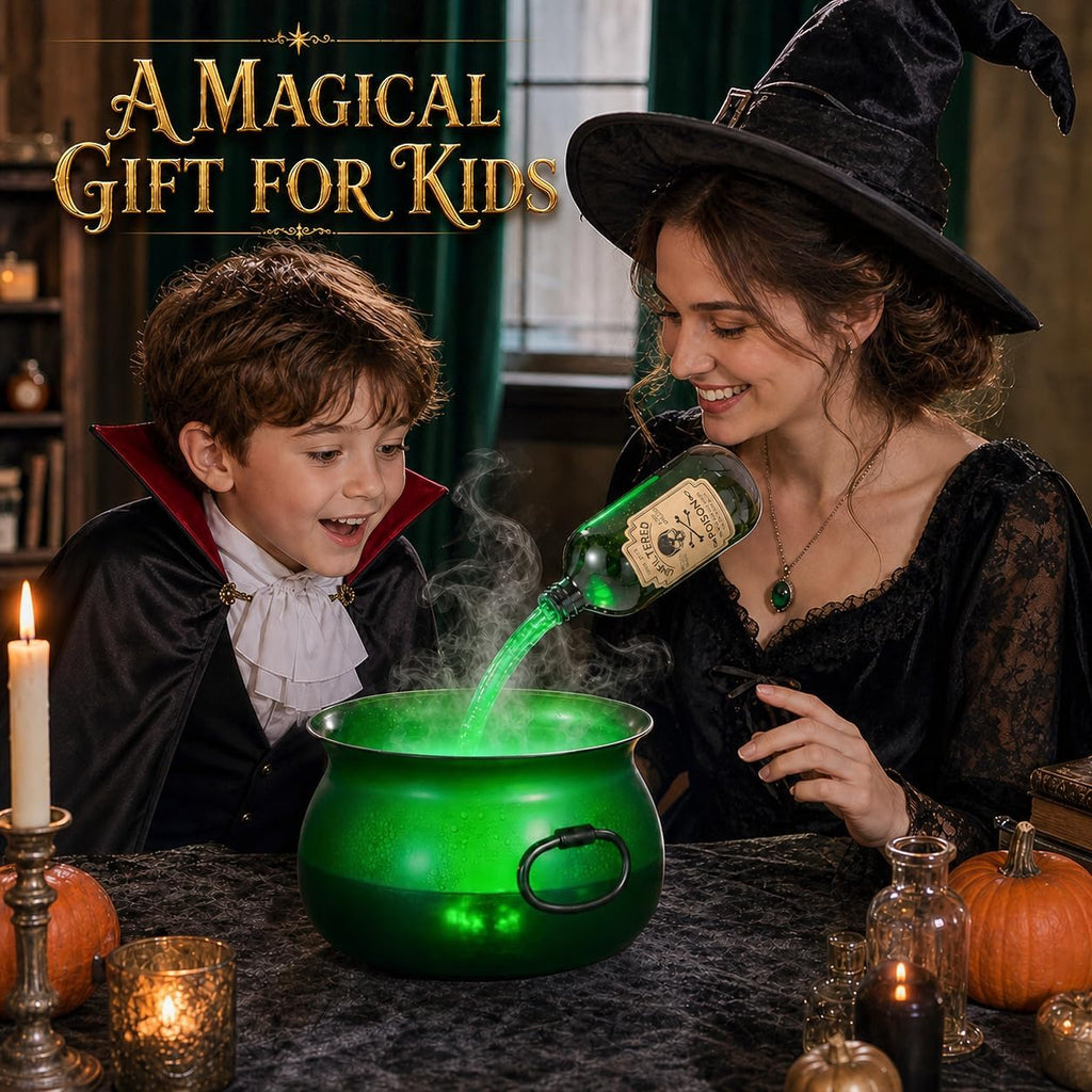 Large Translucent Witches Cauldron with Magic Floating Potion Bottles – LED Halloween Decor Centerpiece