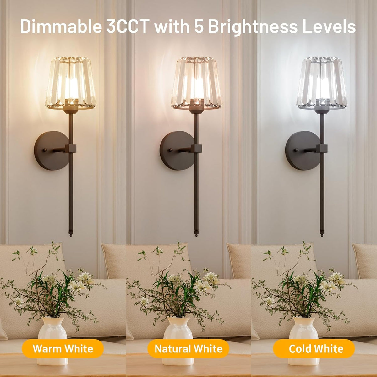 Dolovira Rechargeable Crystal Wall Sconce with Remote Control