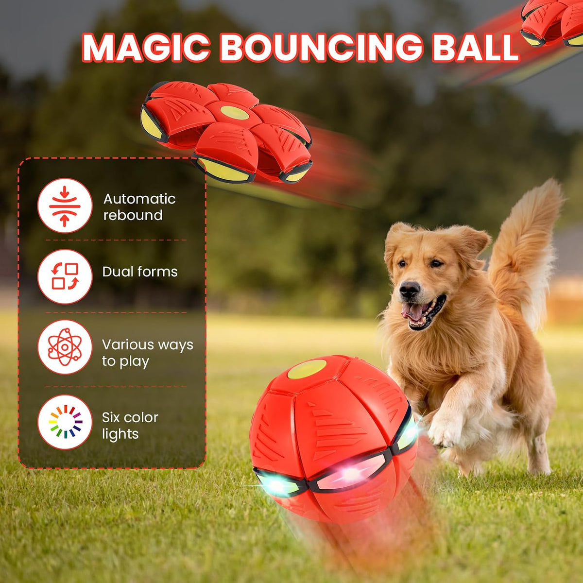 Magic Bouncing Ball – 6 LED Light-Up Transformable Toy for Kids & Dogs