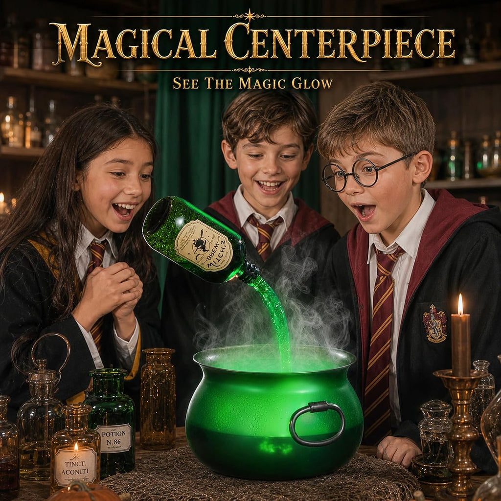 Large Translucent Witches Cauldron with Magic Floating Potion Bottles – LED Halloween Decor Centerpiece