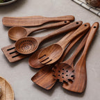Dolovira Teak Wood Kitchen Utensil Set with Spoon Rest