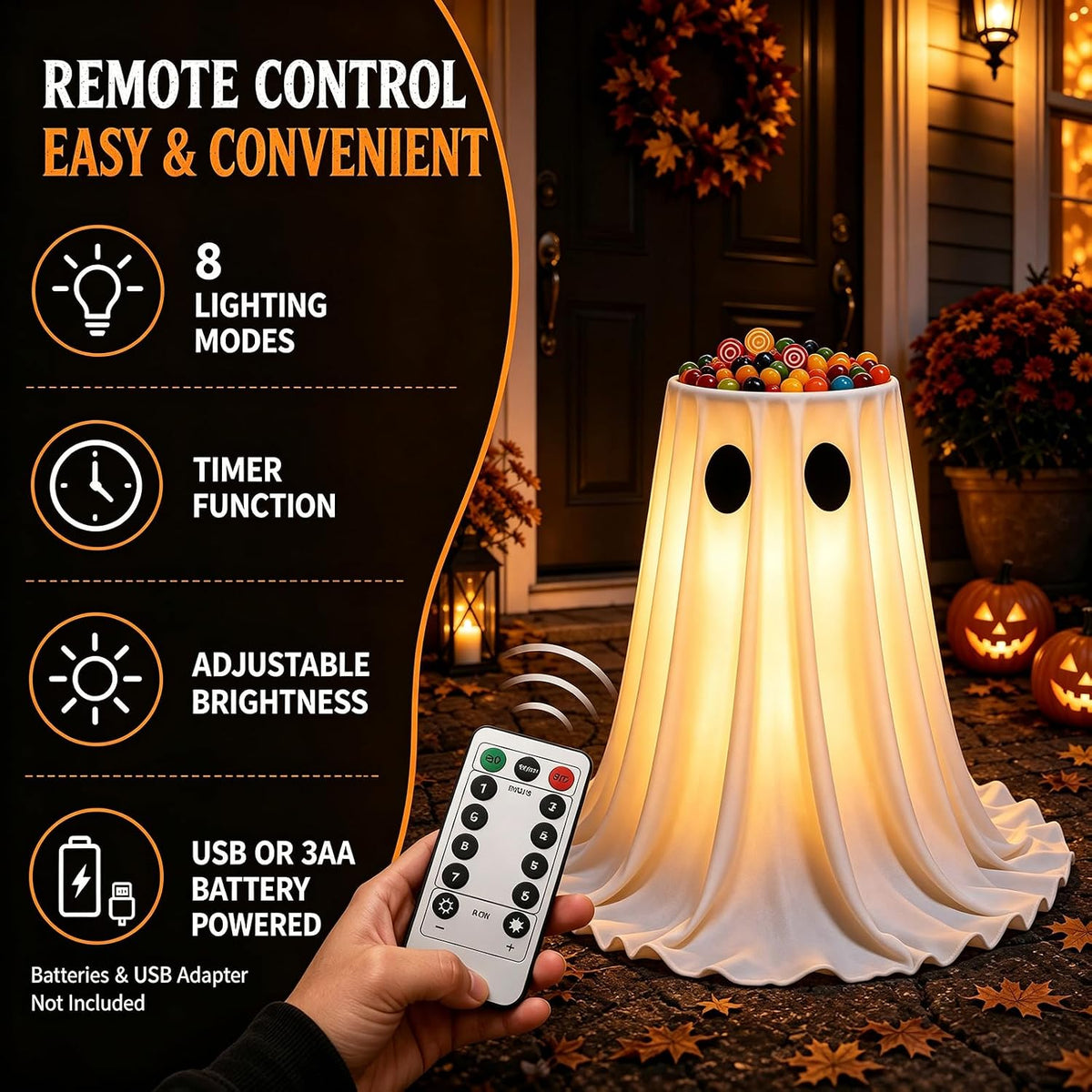 Dolovira Light-Up Halloween Ghost Candy Bowl
