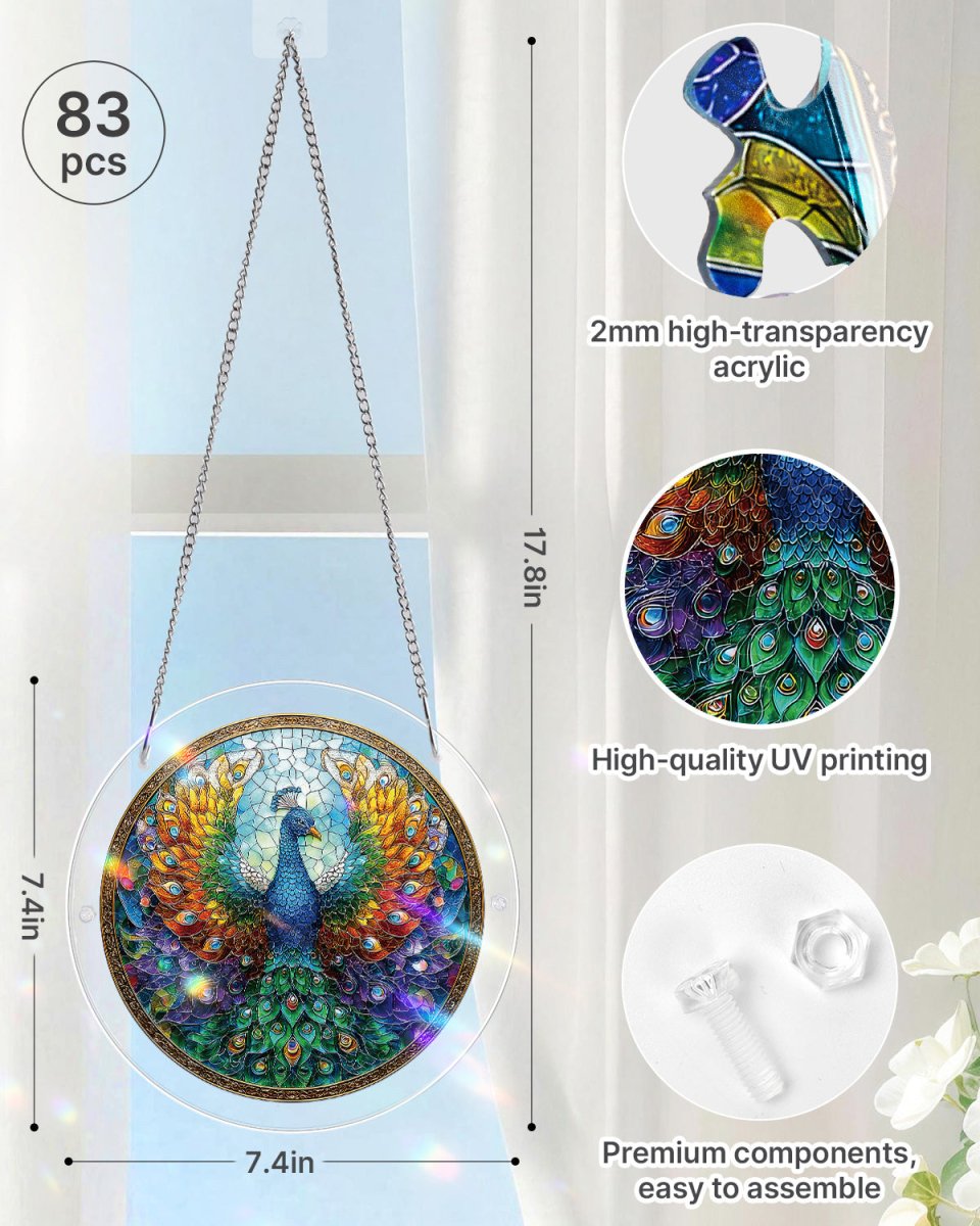 Acrylic Jigsaw Puzzle Suncatcher - Peacock of Radiance