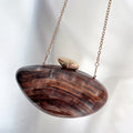 A Brown Acrylic PVC Handbag Chain Lock Pearl Wedding Evening Bag