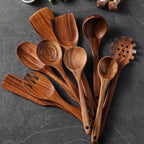 Dolovira Teak Wood Kitchen Utensil Set with Spoon Rest