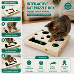 Interactive Wooden Cat Puzzle Box – Scratch, Hide & Treat Enrichment Toy