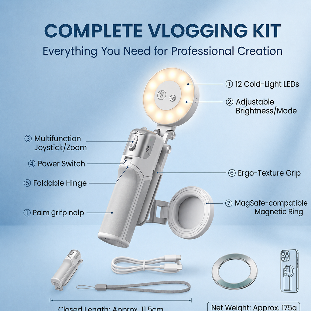 Zoomable Magnetic Palm Grip Mini Selfie Stick