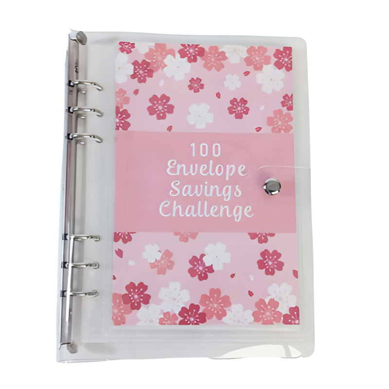 1 Book 100 Days Money Saving Challenge Book With Loose-Leaf Binder Pink Cover