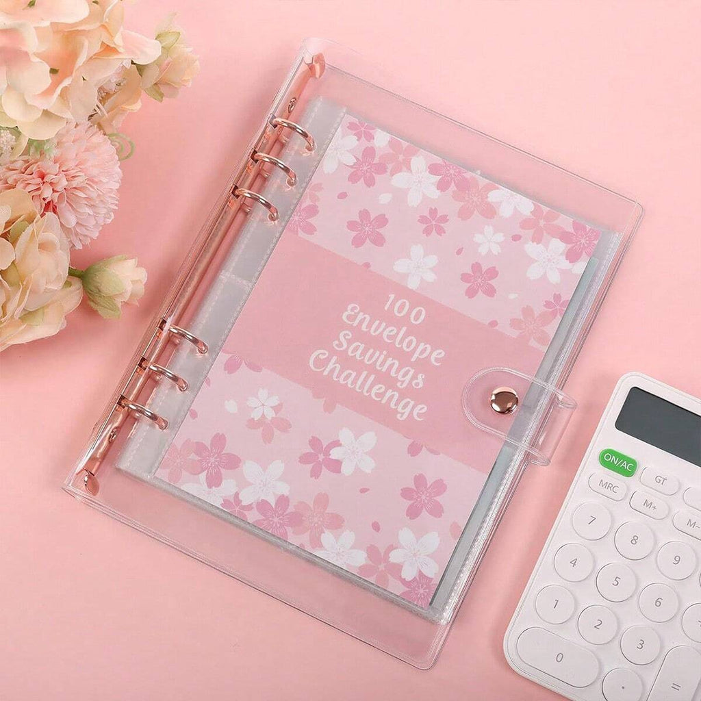 1 Book 100 Days Money Saving Challenge Book With Loose-Leaf Binder Pink Cover