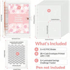 1 Book 100 Days Money Saving Challenge Book With Loose-Leaf Binder Pink Cover