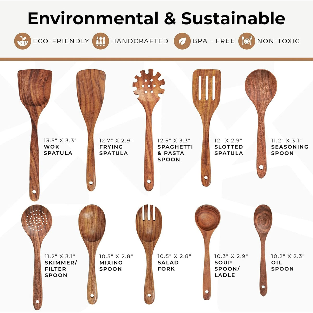 Dolovira Teak Wood Kitchen Utensil Set with Spoon Rest