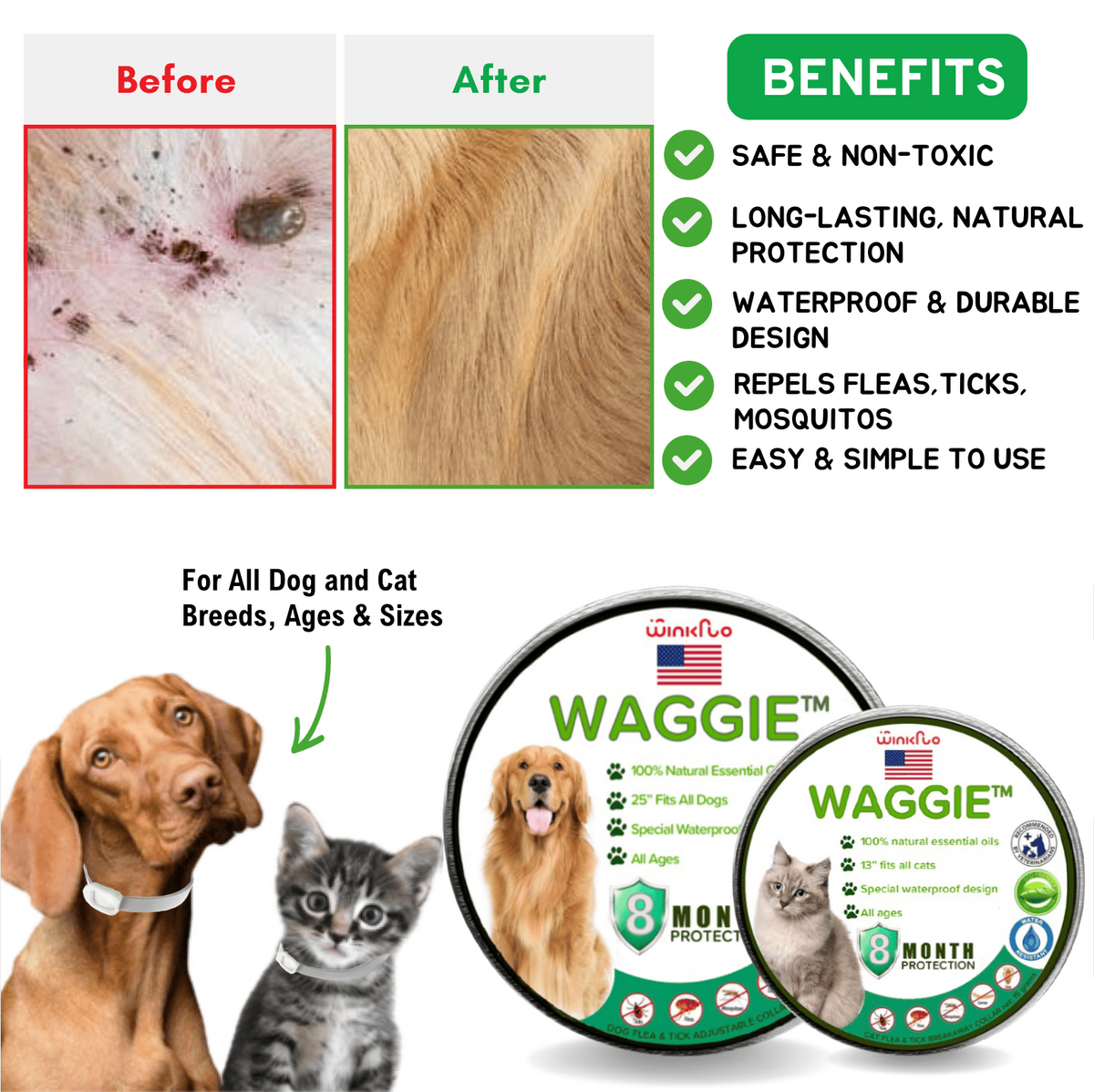 Natural Anti-Flea, Tick, & Mosquito Collar (Human-Grade 8+ Months Protection)