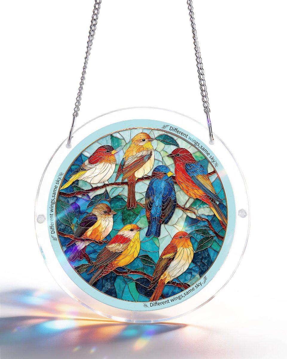Acrylic Jigsaw Puzzle Suncatcher - Glowing Feather Haven