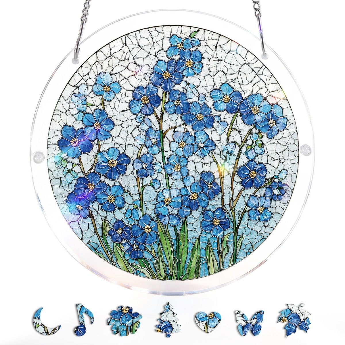 Acrylic Jigsaw Puzzle Suncatcher - Azure Bloom Whisper