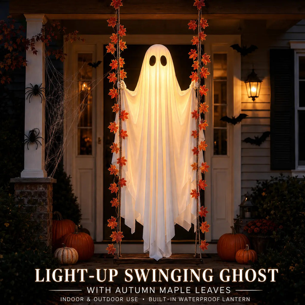 LED Light-Up Swinging Ghost Halloween Decor