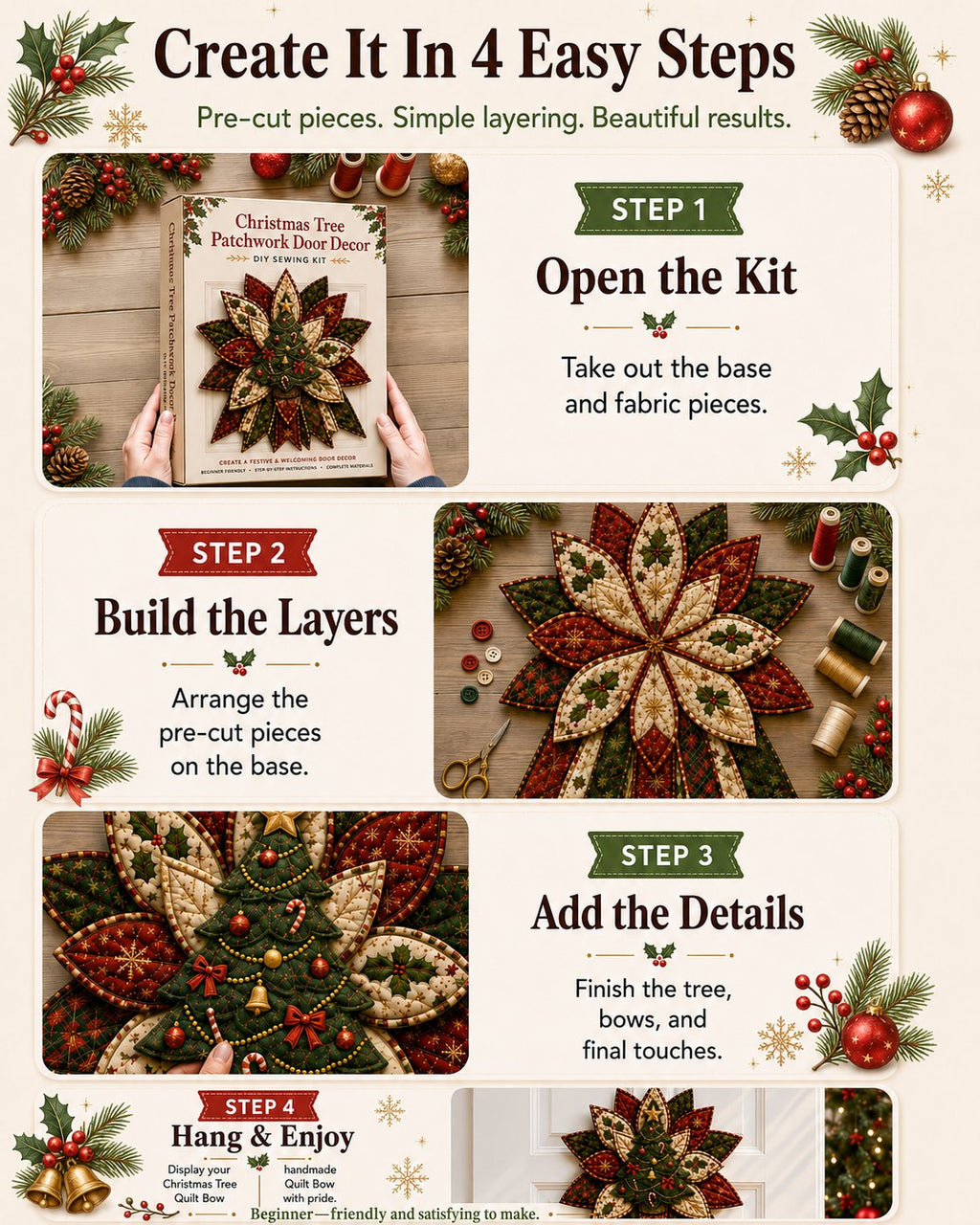 Peppermint Gingerbread Cheer - Oversized Christmas Character Quilted Door Hanger Sewing Kit