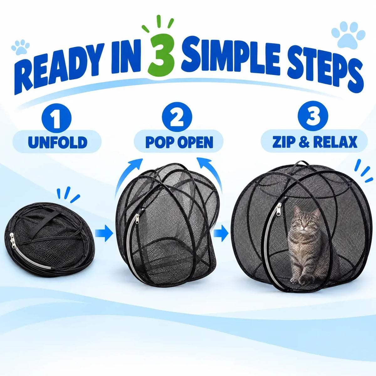 Pop-Up Cat Playpen – 32" Portable Mesh Enclosure for Indoor & Outdoor Use