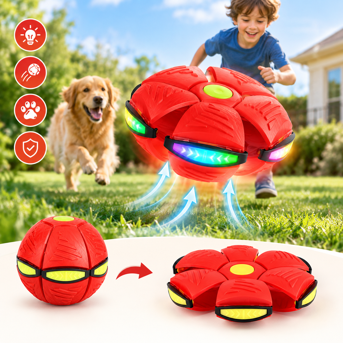 Magic Bouncing Ball – 6 LED Light-Up Transformable Toy for Kids & Dogs